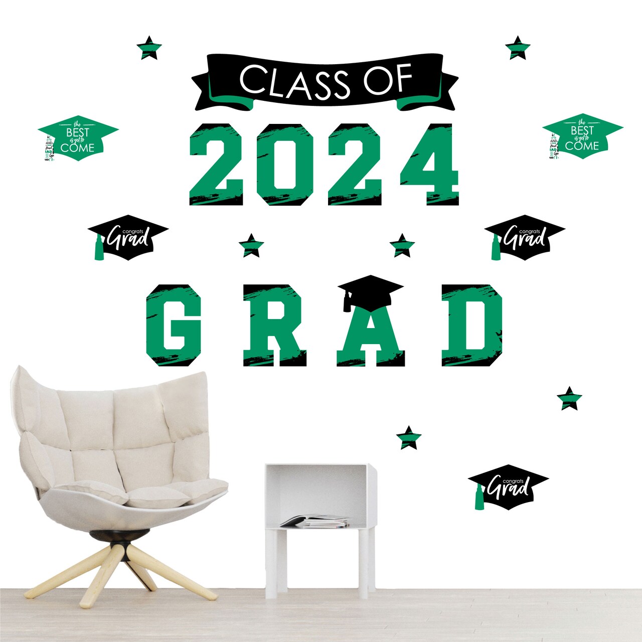Big Dot of Happiness Green Class of 2024 Graduation Party Wall Decals Set of 20